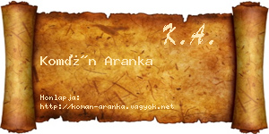 Komán Aranka névjegykártya